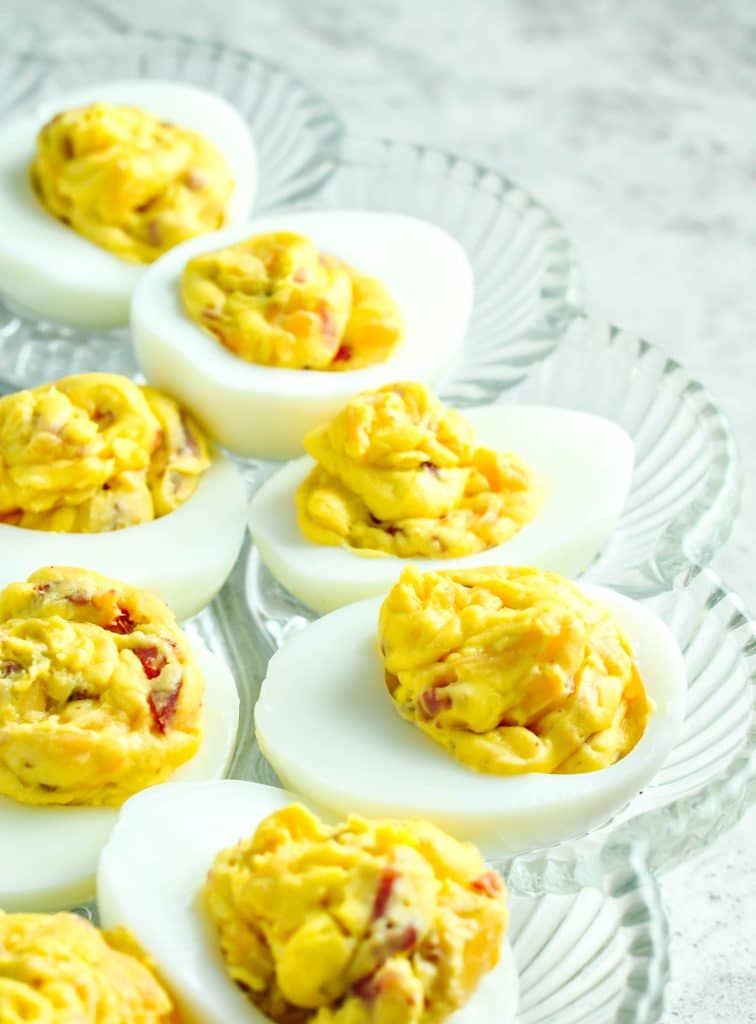 Low Carb Deviled Eggs with Bacon and Cheddar Cheese - Keto Recipes