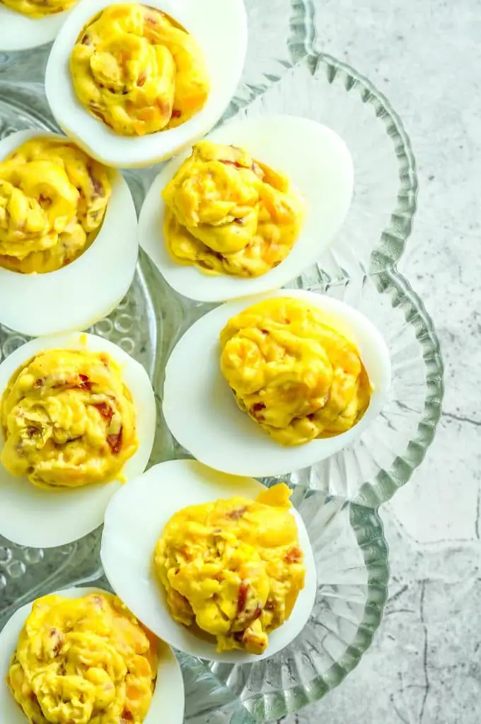 Bacon Deviled Eggs Recipe with Cheddar Cheese - Low Carb Keto Diet Recipes