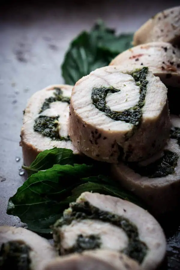 Keto Chicken Roulade with Basil Spinach Pesto Stuffing [Low Carb, Gluten Free]