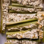 Baked Celery Stuffed with Goat Cheese, Garlic, & Basil - Easy Low Carb Snack or Side Dish