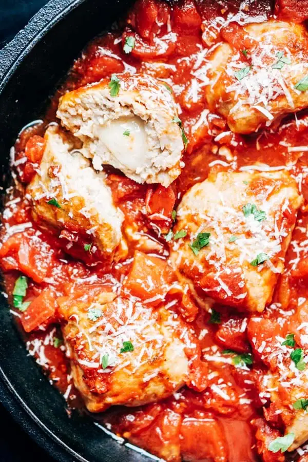 Low Carb Keto Meatballs Stuffed with Cheese - Chicken & Provolone in Tomato Sauce