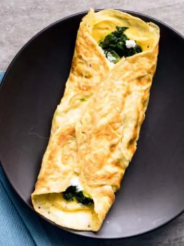 Goat Cheese Omelet Recipe with Spinach, Thyme, & Garlic - Keto, Low Carb, Vegetarian
