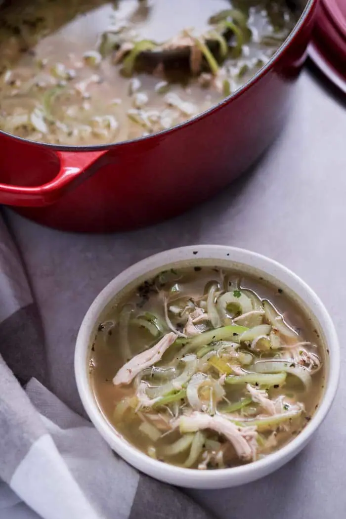 Low Carb Chicken Noodle Soup with Chayote Noodles - Keto, Gluten Free, Dairy Free