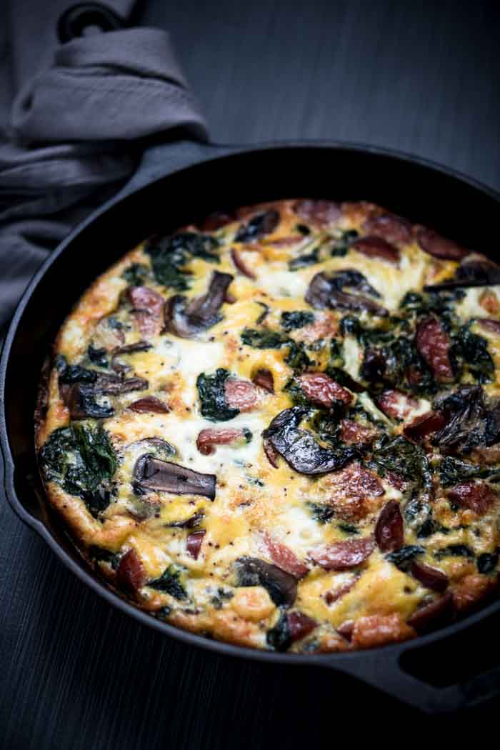 Sausage Spinach Frittata Recipe with Mushrooms - Low Carb, Keto, Dairy Free, Gluten Free