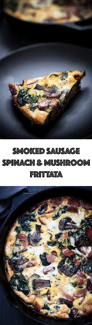 Easy Frittata Recipe: Smoked Sausage, Spinach, & Mushroom [Dairy-Free, Low Carb]