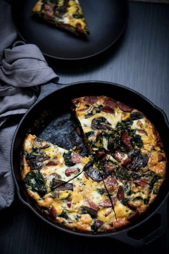 Frittata with Smoked Sausage, Spinach, and Mushrooms - Dairy Free Keto Breakfast