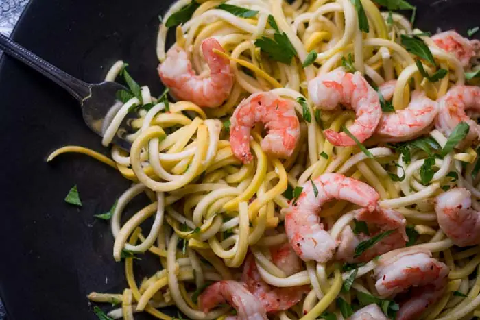 Low Carb Keto Shrimp Scampi Recipe - Summer Squash Noodles